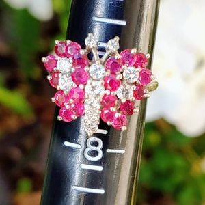 Authentic Diamond and Ruby butterfly ring sz 7 1/4